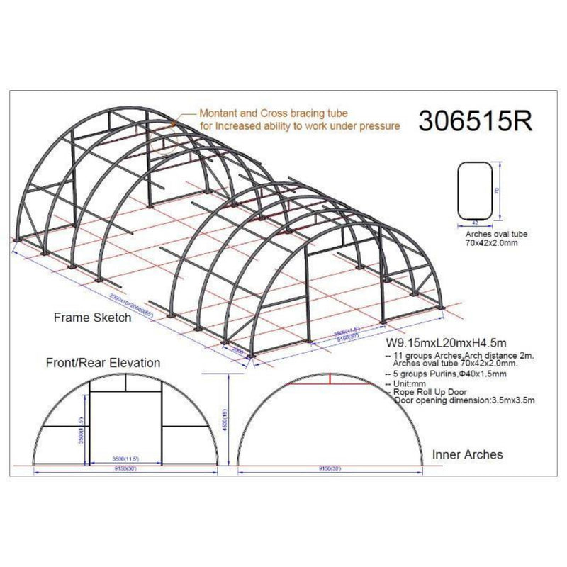 Gold Mountain Single Truss Arch Storage Shelter W30'xL65'xH15'