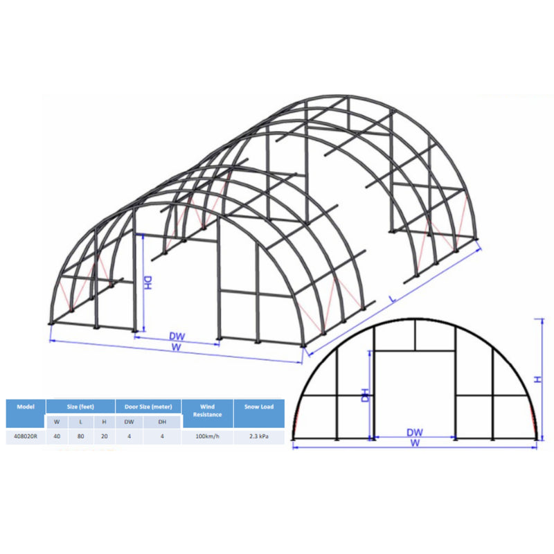 Gold Mountain Single Truss Arch Storage Shelter W40'xL80'xH20'