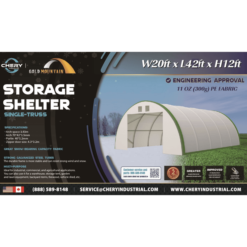 Gold Mountain Single Truss Arch Storage Shelter W20'xL42'xH12' 11oz PE