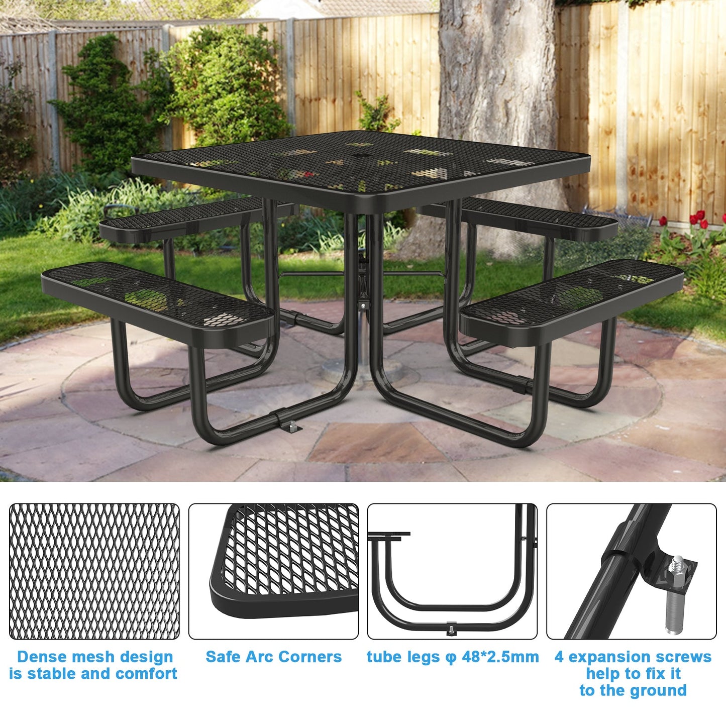 Square Metal Picnic Tables#color_black