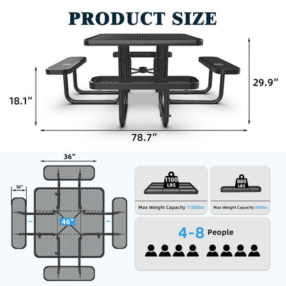 Square Metal Picnic Tables#color_black