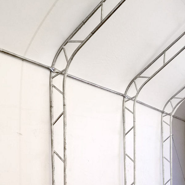 This storage shelter features stable construction