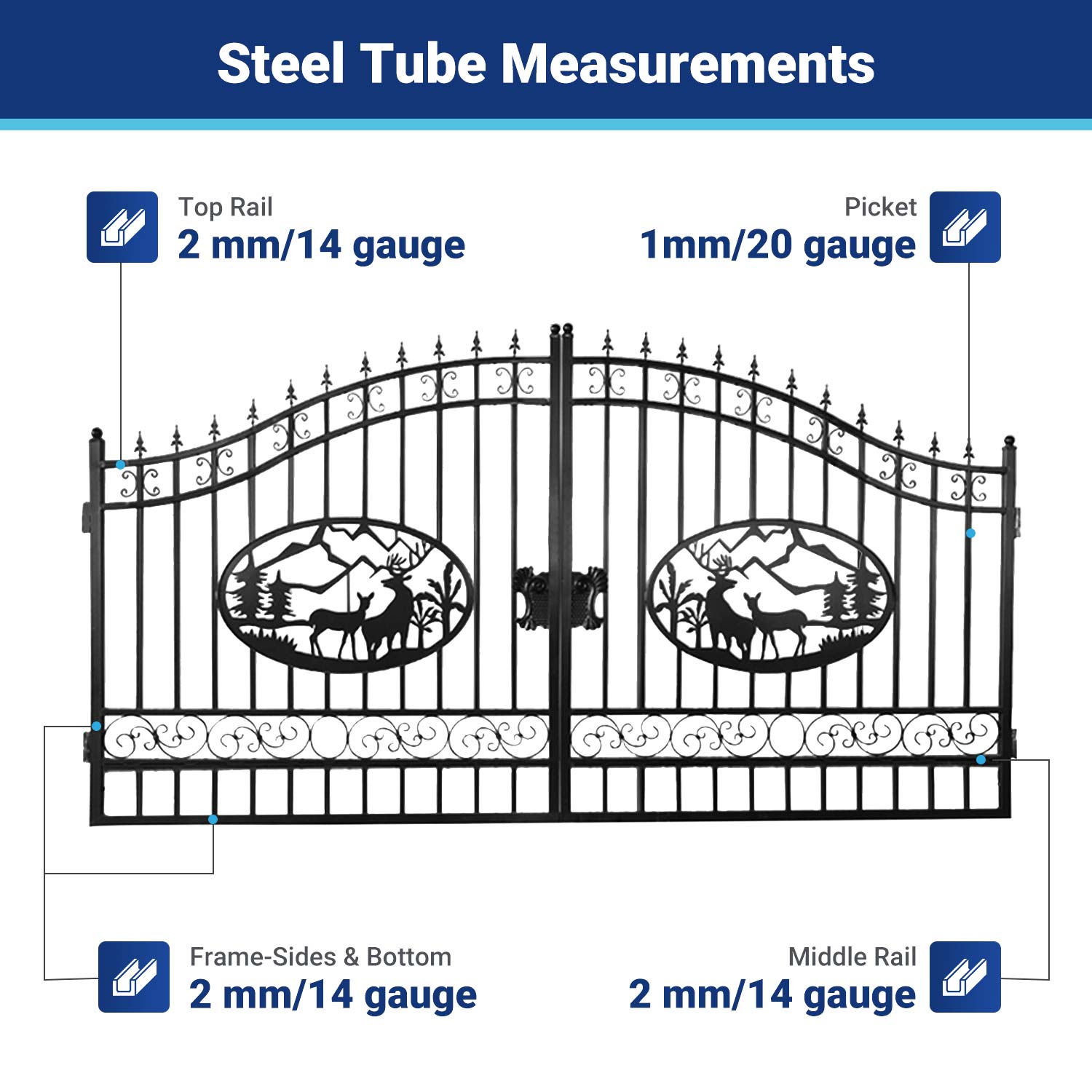 Steel tube measurements for 14 ft driveway gates