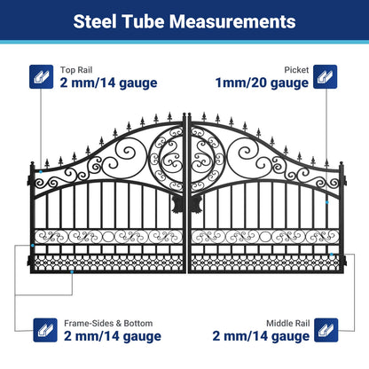 Steel tube measurement-14x8 ft steel dual swing driveway gate-european style