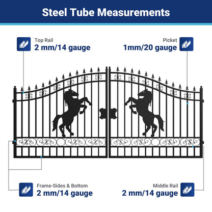 Steel tube measurements for 14 ft dual swing driveway gate with horse pattern
