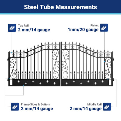 Steel tube measurements for 16ft dual swing driveway gate with star pattern