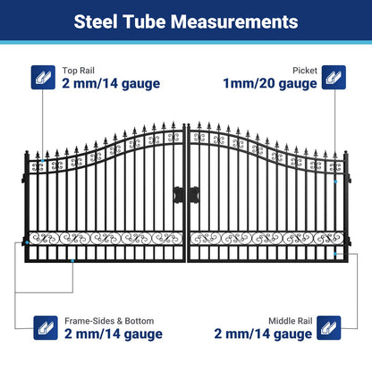 Steel tube measurements for 16x8 ft dual swing driveway gate
