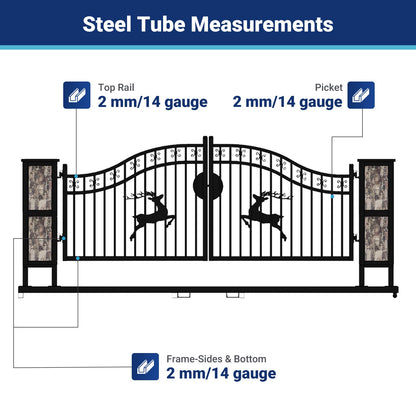 Steel tube measurements  for 20 ft driveway gate with ornamental posts 2