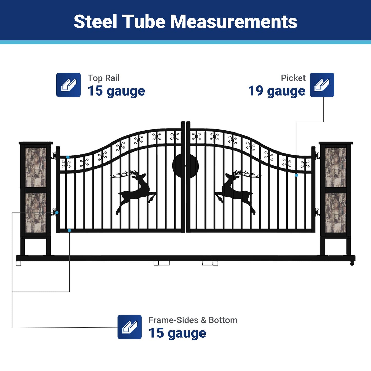 Steel tube measurements for 20ft single arc driveway gate with ornamental posts#style_double arc