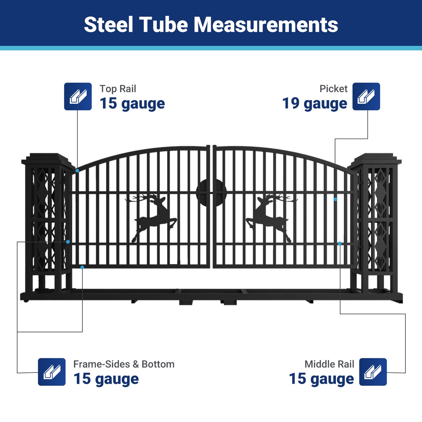 Steel tube measurements for 20ft single arc driveway gate with ornamental posts#style_single arc