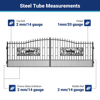 20x7 ft Steel Dual Swing Driveway Gate with Rectangular Deer Pattern
