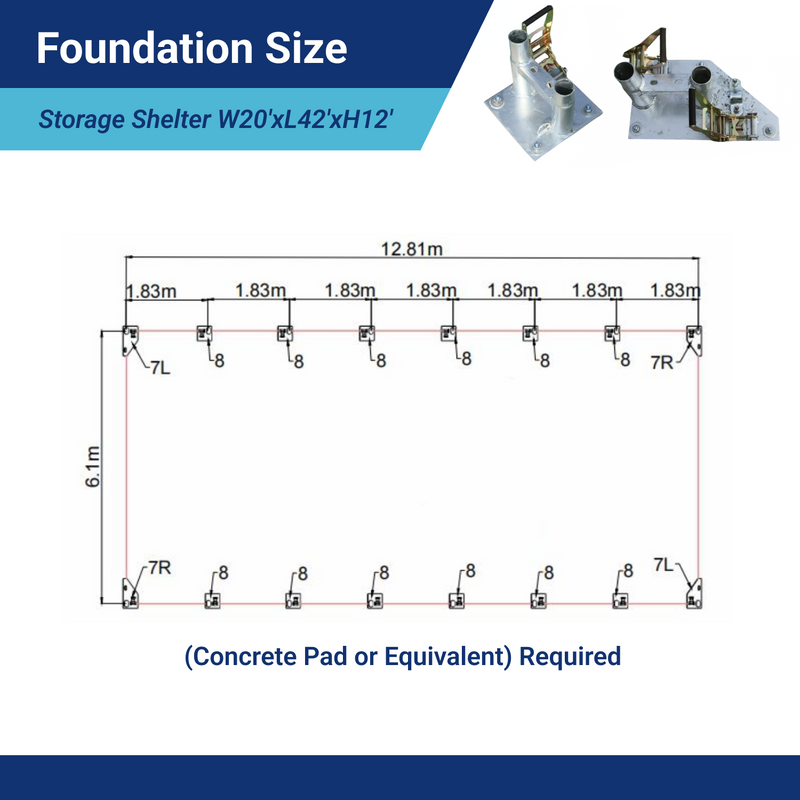 Single Truss Arch Storage Shelter W20'xL42'xH12' foudation size