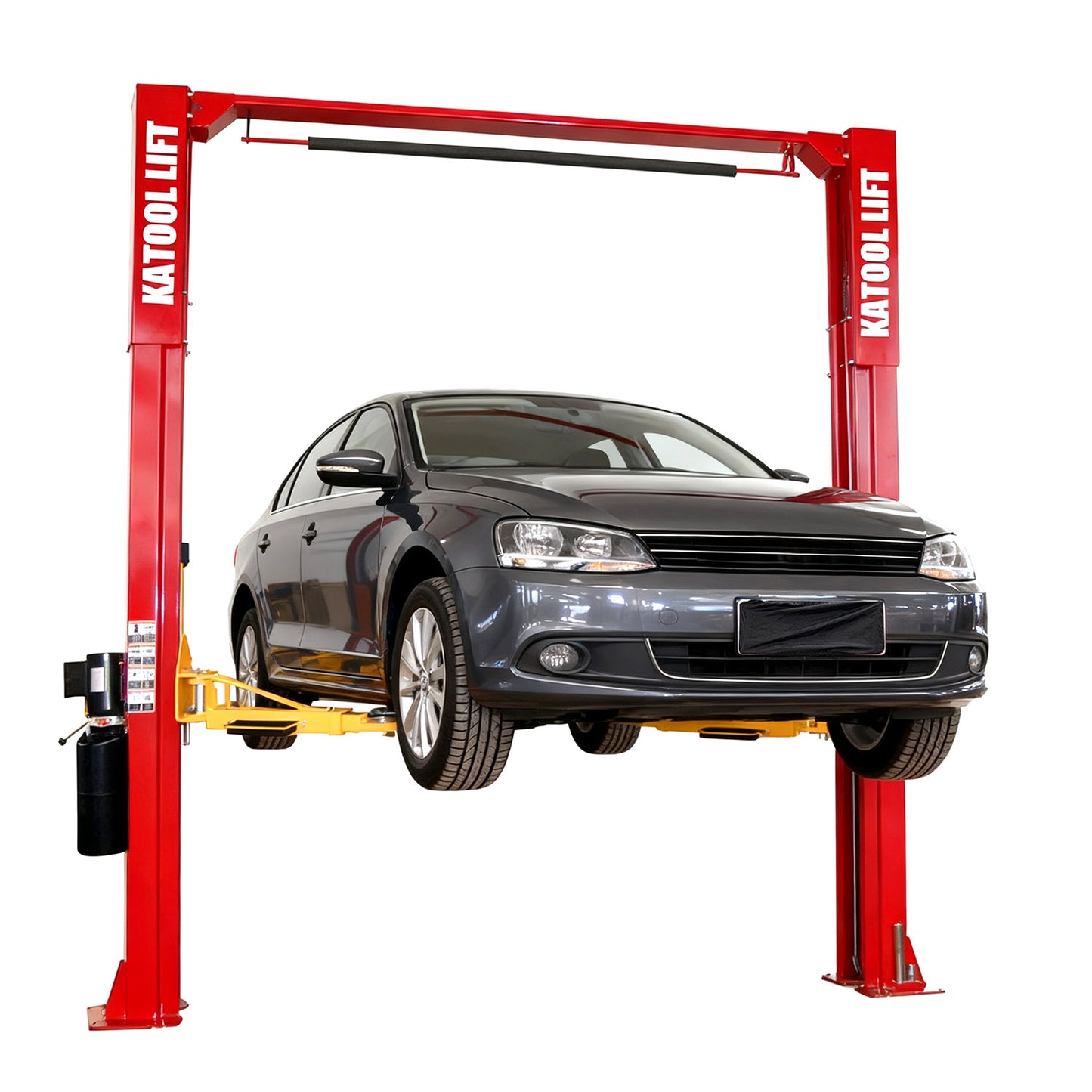 Sysmmetric arms lift a car steadily and safely