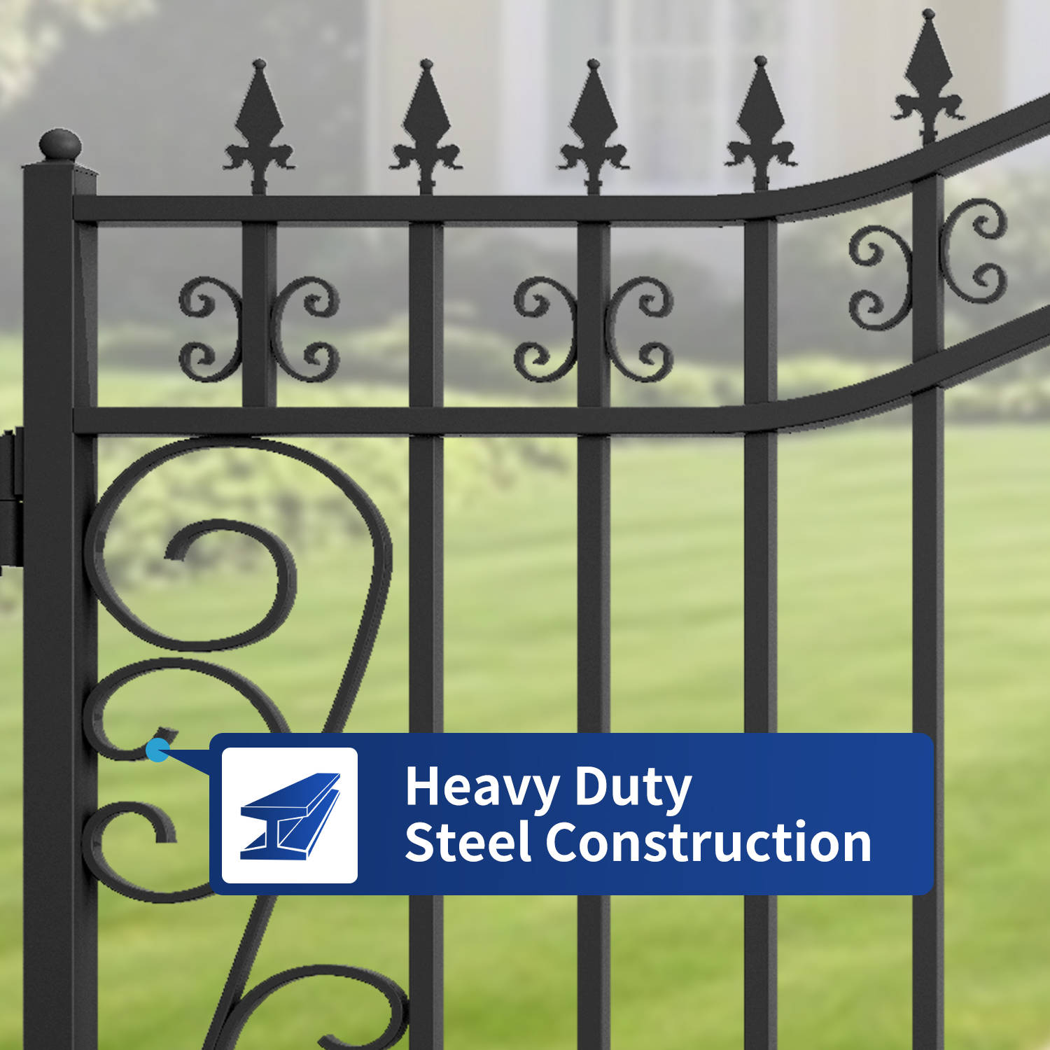 The 16ft star pattern driveway gate features heavy duty construction