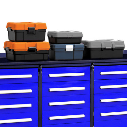 The 10' 25-drawer Garage Storage cabinet has a large loading capacity#color_blue