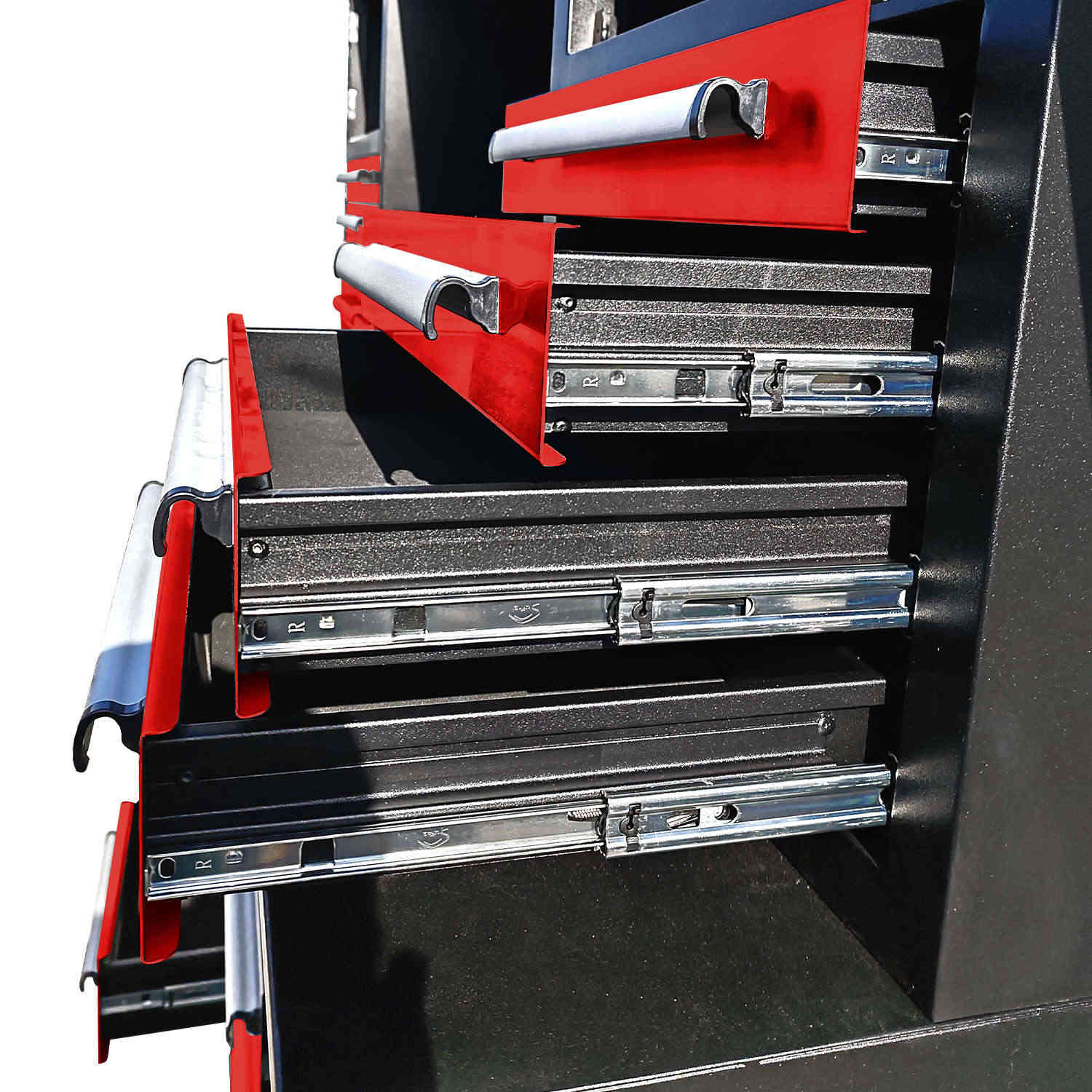 The 10ft garage storage cabinet features drawers of different sizes