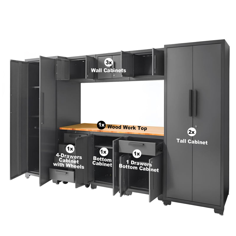 Chery Industrial 9-Piece Garage Storage Cabinet Set
