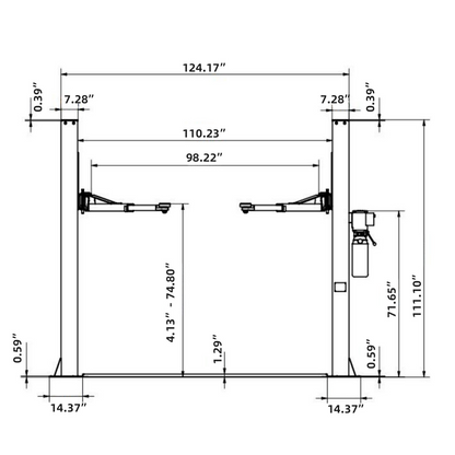 Two Post Hydraulic Lift 10,000lbs Dimension