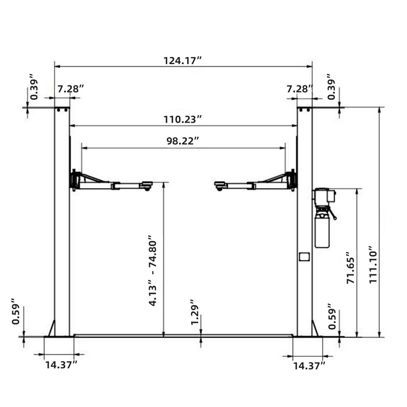 Two Post Hydraulic Lift 10,000lbs Dimension