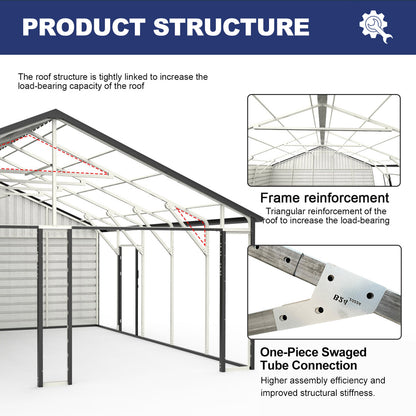 Upgraded 23' x 22' Double Garage Metal Shed with Side Entry Door