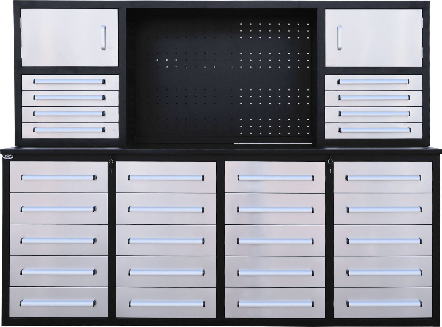 7ft Garage Workbench Cabinet (28 Drawers & Pegboard)