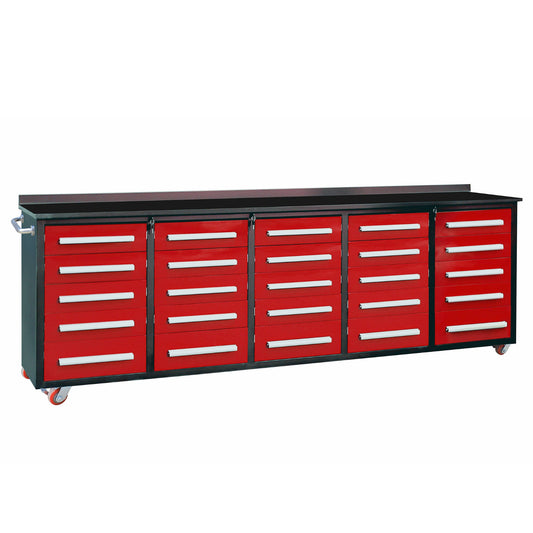 10ft Storage Workbench 25 Drawers with Wheels#color_Red