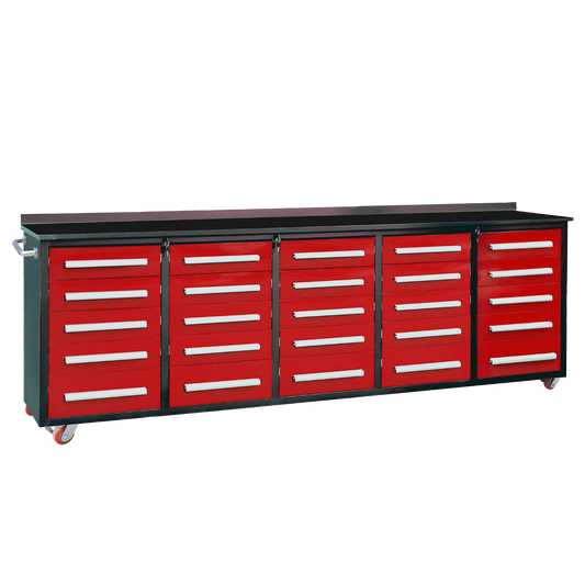 10ft Storage Workbench 25 Drawers with Wheels#color_Red