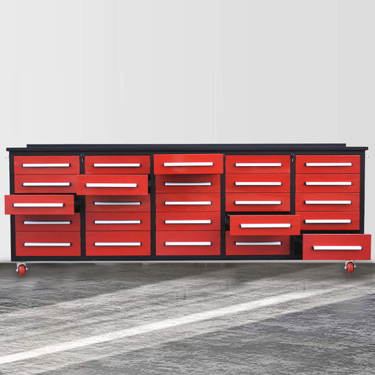 10ft Storage Workbench 25 Drawers with Wheels#color_Red
