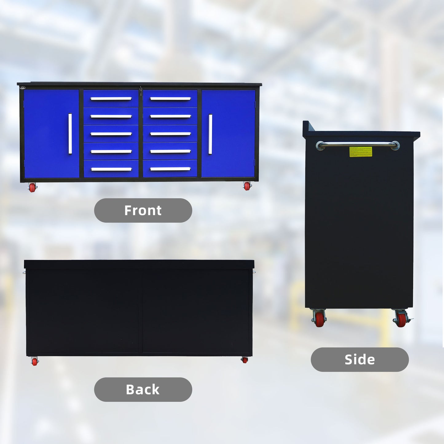 7ft Storage Workbench 10 Drawers with Wheels#color_Blue