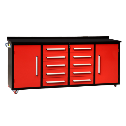 7ft Storage Workbench 10 Drawers with Wheels#color_Red