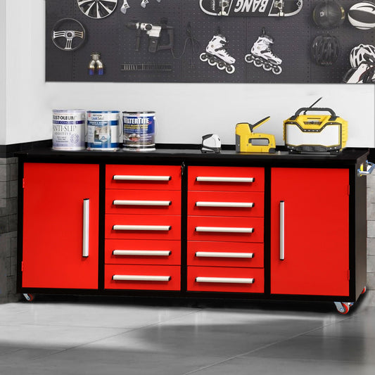 7ft Storage Workbench 10 Drawers with Wheels#color_Red