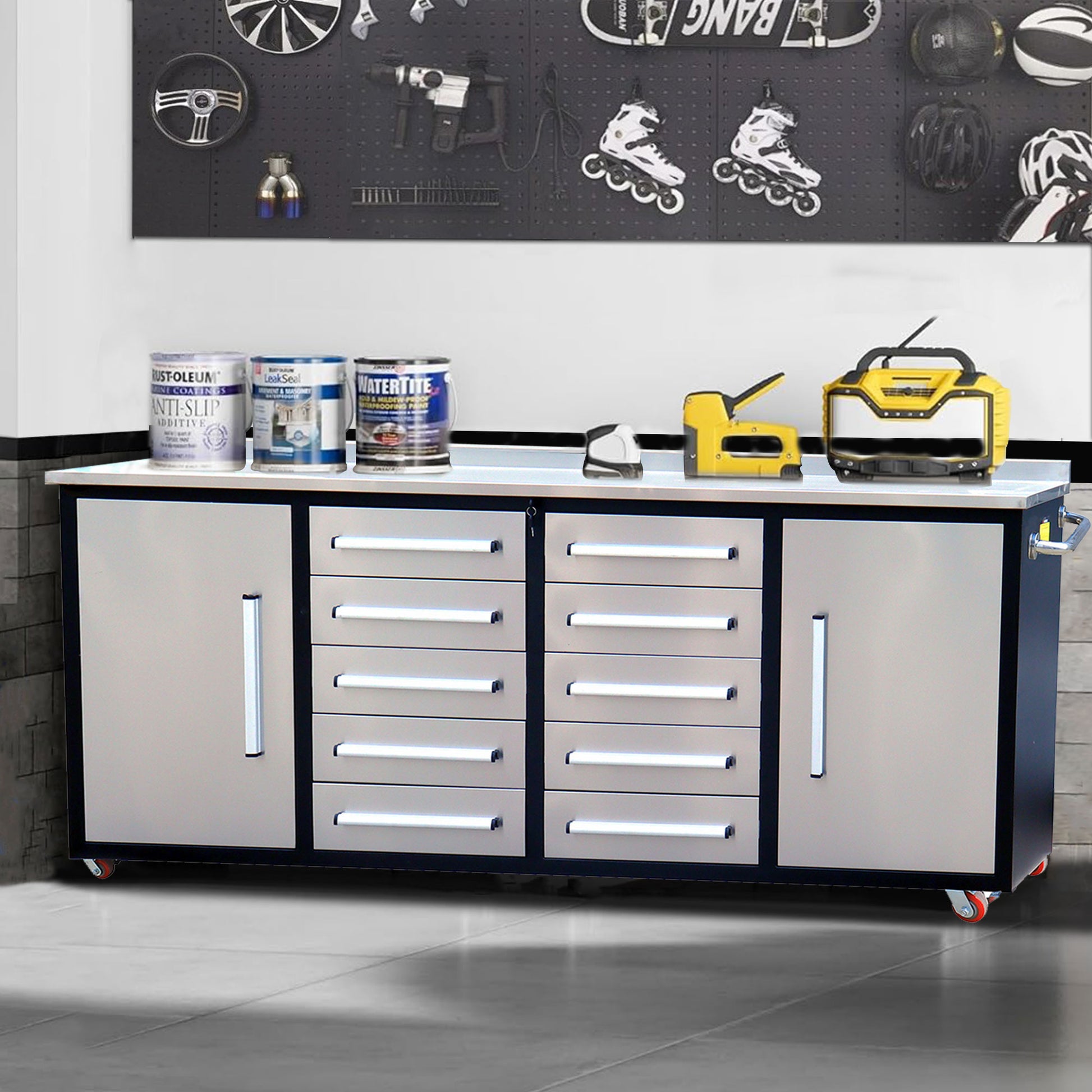 7ft Storage Workbench 10 Drawers with Wheels