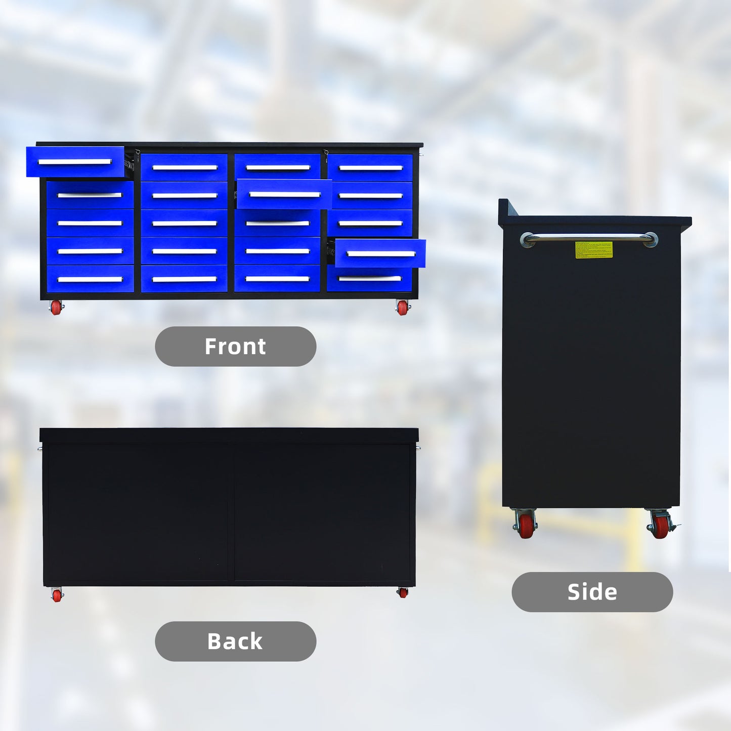 7ft Storage Workbench 20 Drawers with Wheels#color_Blue