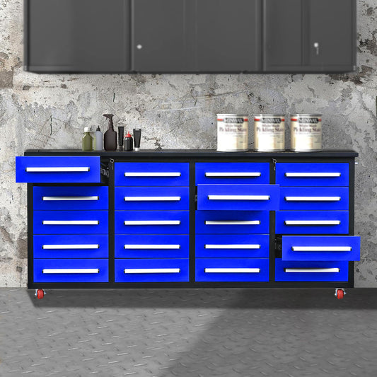 7ft Storage Workbench 20 Drawers with Wheels#color_Blue