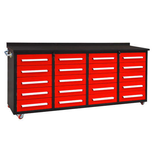 7ft Storage Workbench 20 Drawers with Wheels#color_Red