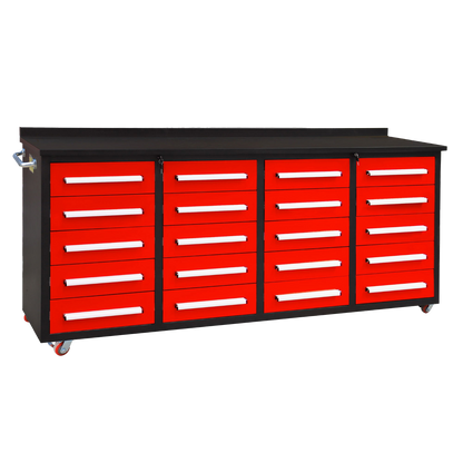 7ft Storage Workbench 20 Drawers with Wheels#color_Red