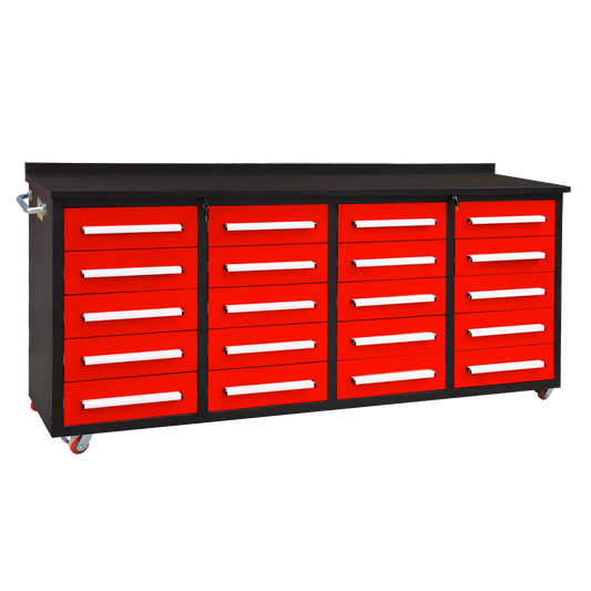 7ft Storage Workbench 20 Drawers with Wheels#color_Red