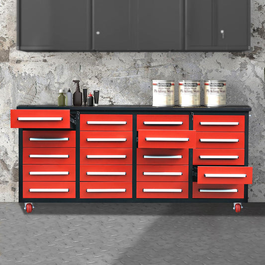 7ft Storage Workbench 20 Drawers with Wheels#color_Red