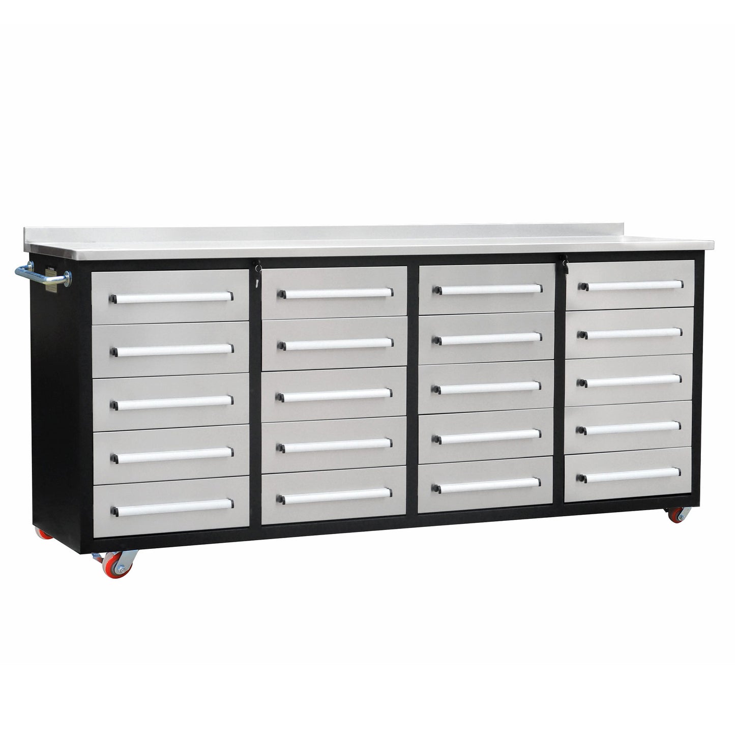 7ft Storage Workbench 20 Drawers with Wheels#color_Silver