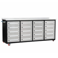 7ft Storage Workbench 20 Drawers with Wheels#color_Silver