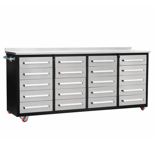 7ft Storage Workbench 20 Drawers with Wheels#color_Silver