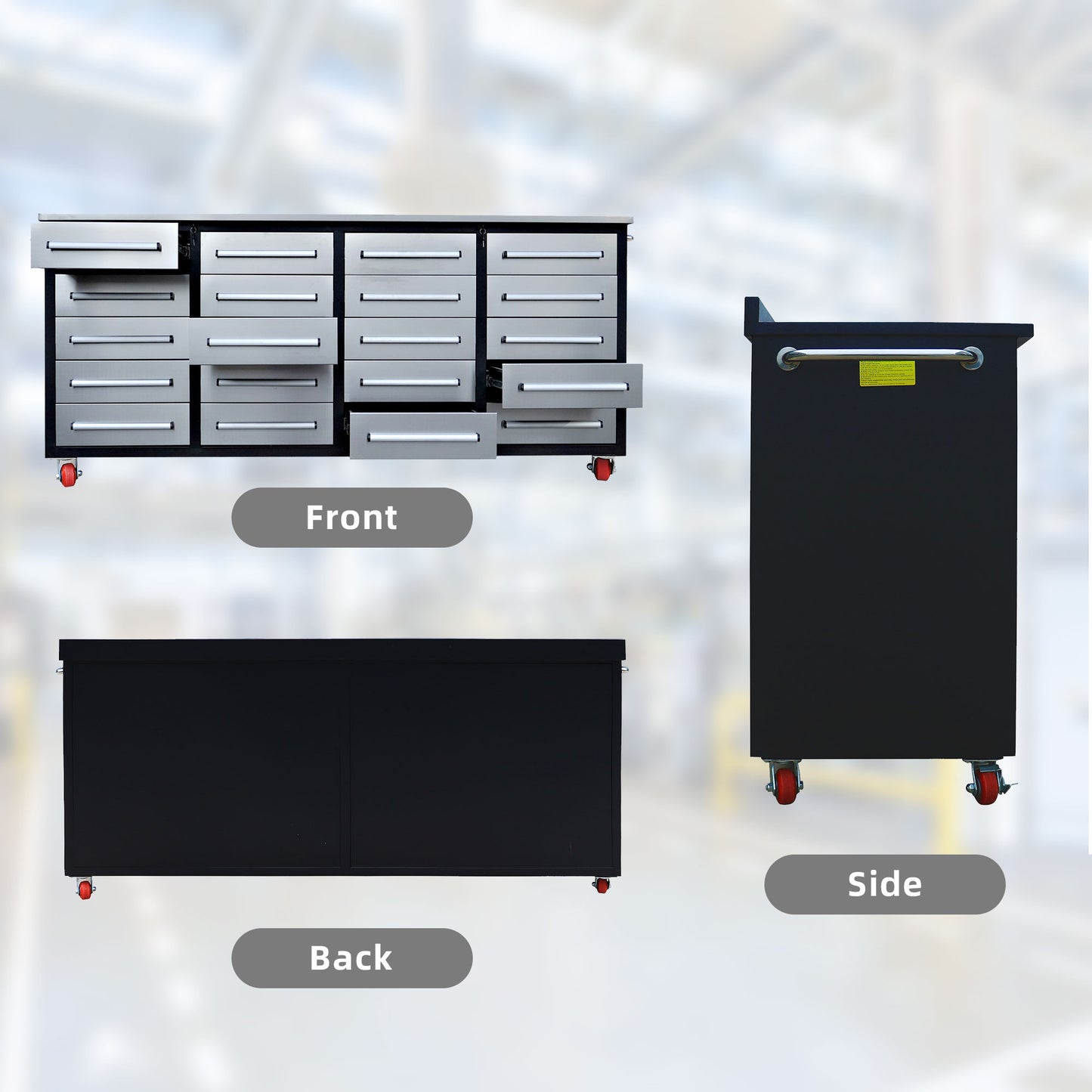 7ft Storage Workbench 20 Drawers with Wheels#color_Silver