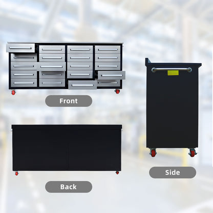 7ft Storage Workbench 20 Drawers with Wheels#color_Silver
