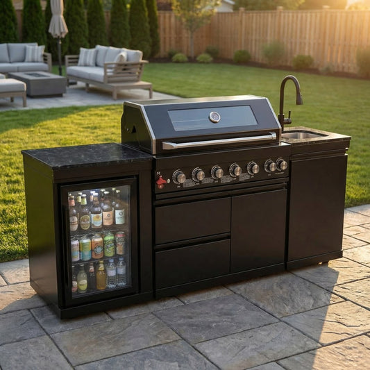 85" 6-Burner 85,000 BTU Gas Outdoor Kitchen Island Grill Stainless Steel Sink Wine Cooler