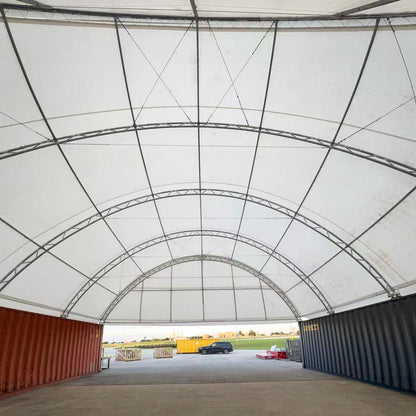 Container shelter 40'x40'x15' with half panel 