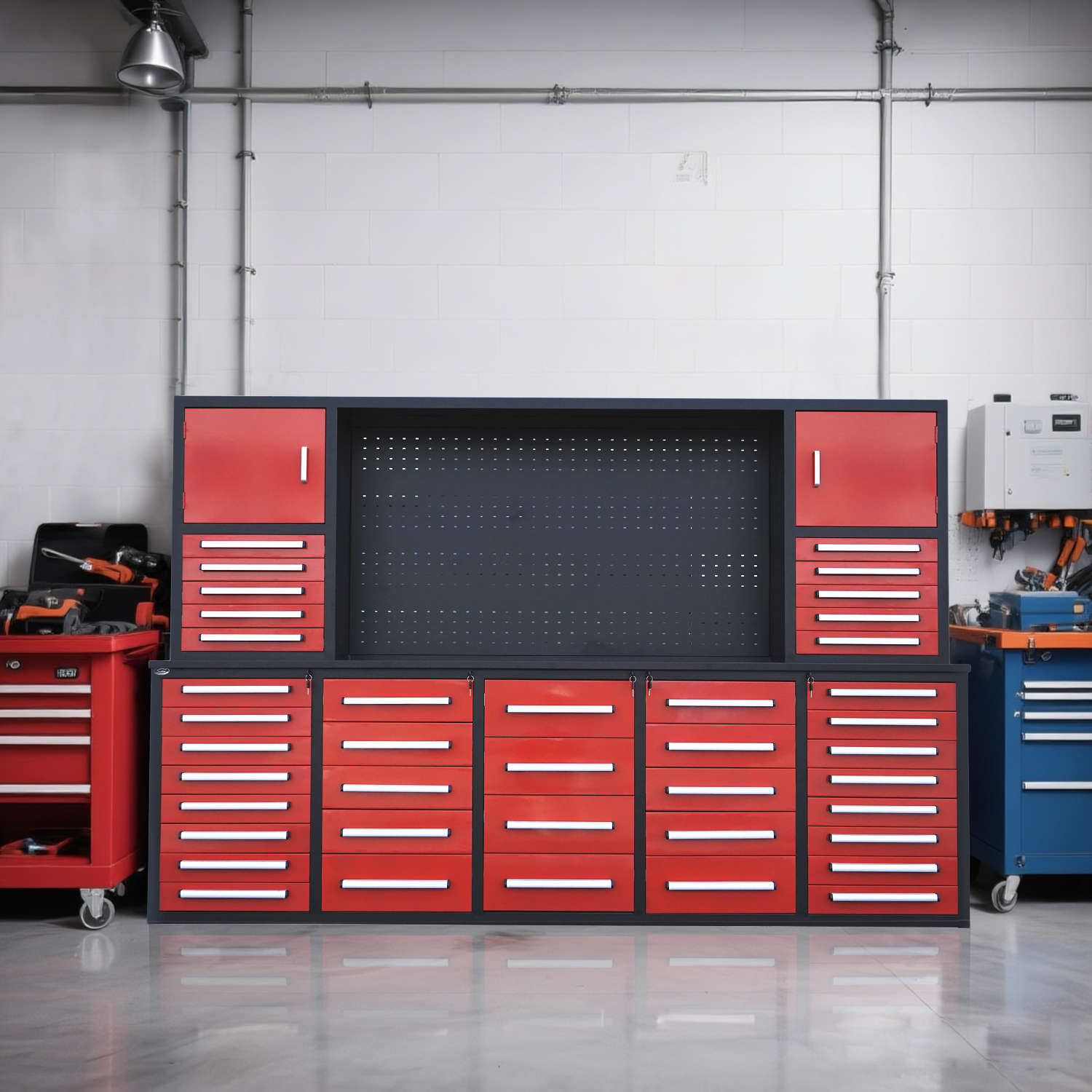 a 10ft garage cabinet in a garage