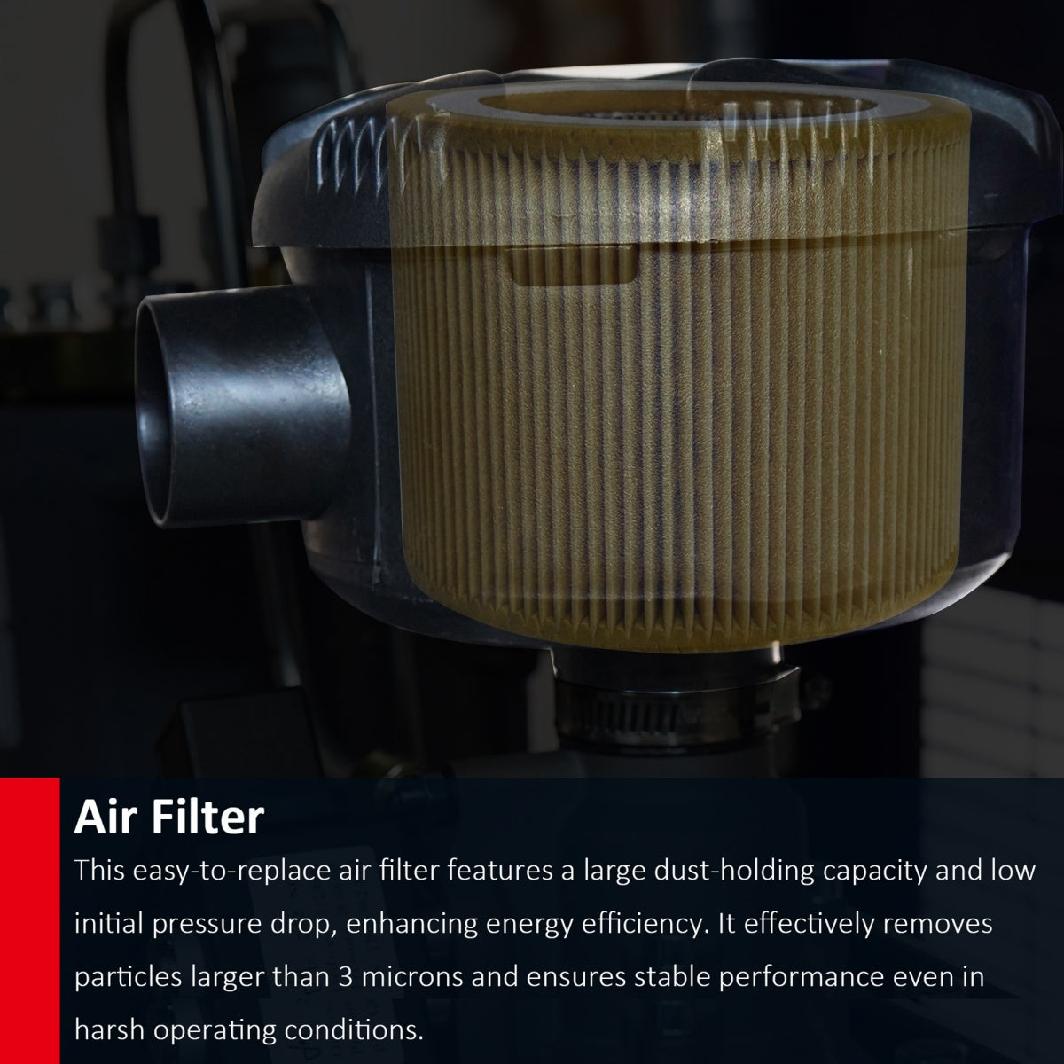 A close-up of a cylindrical air filter