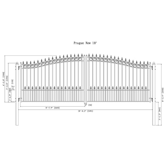 18'x6' Steel Dual Swing Driveway Gate - PRAGUE Style