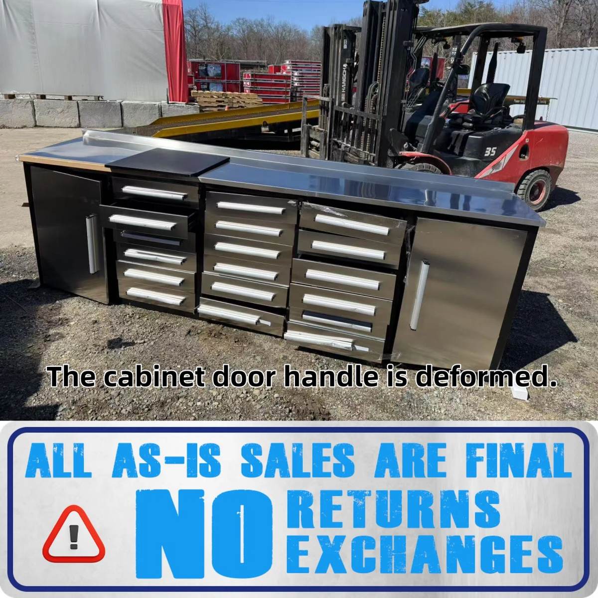 [AS-IS] 10ft Storage Cabinet with Workbench (18 Drawers) condition