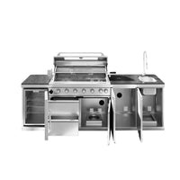 [AS-IS] 101" 6-Burner 85,000 BTU Outdoor Kitchen Island Grill with Storage Cabinets & Drawers